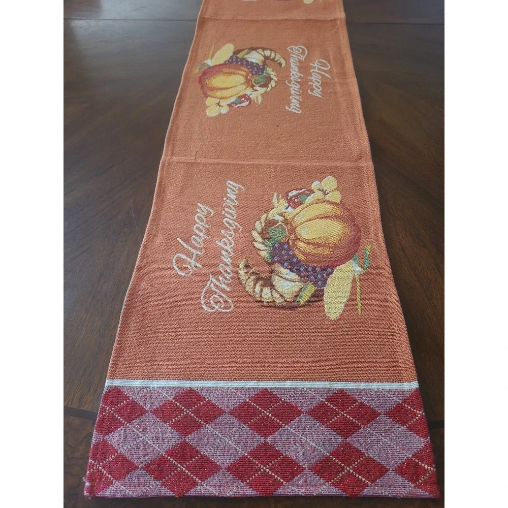 Thanksgiving‎ Fall Harvest Tapestry Needlepoint Table Runner-Pumpkins & Gourds